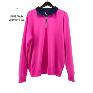 F&G Tech Womens XL Hot Pink Navy Blue Quarter Zip Golf Pullover Sweatshirt